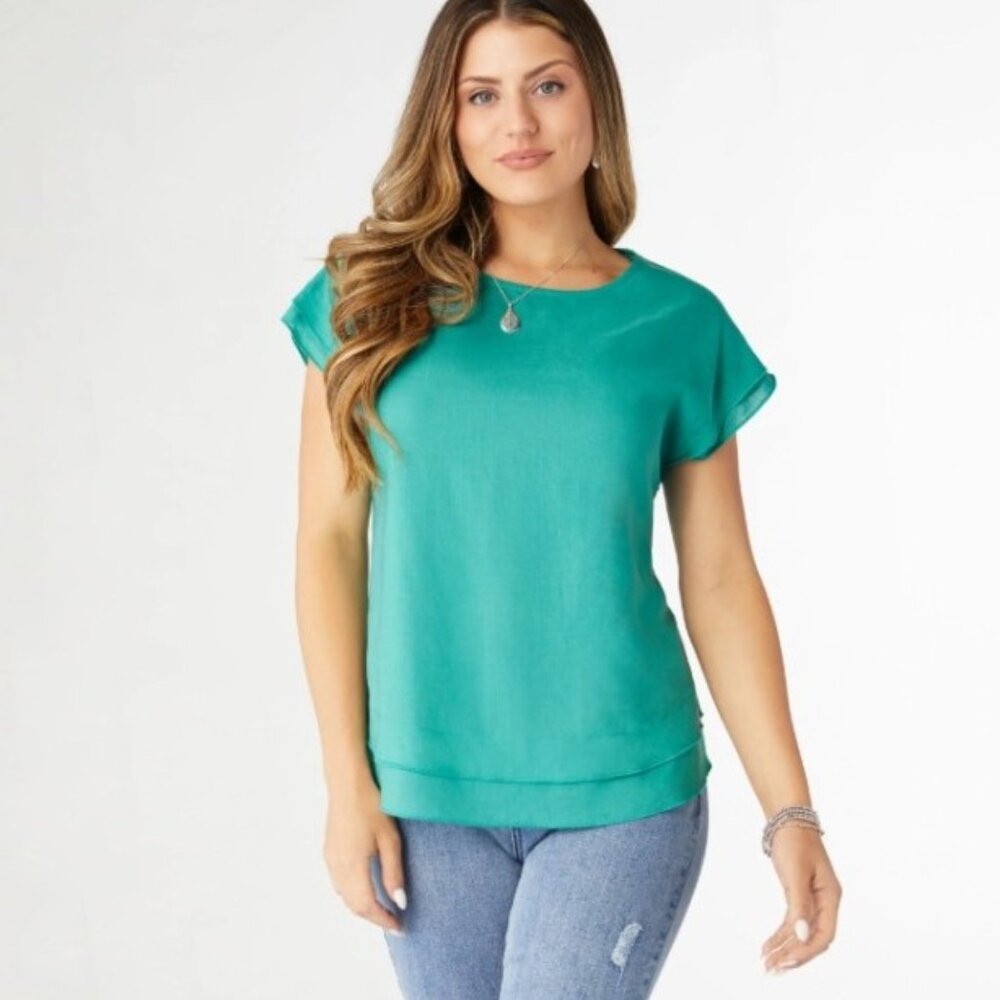 Coco + Carmen Turquoise Linen Blend Top Shirt NWT
